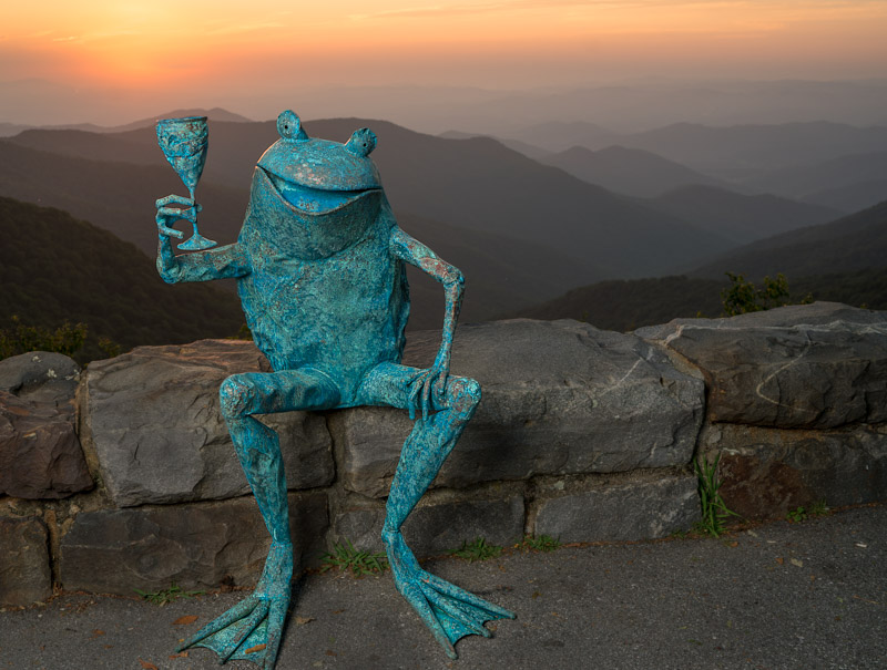 copper frog sculpture wine toasting at Craggy Pinnacle, NC